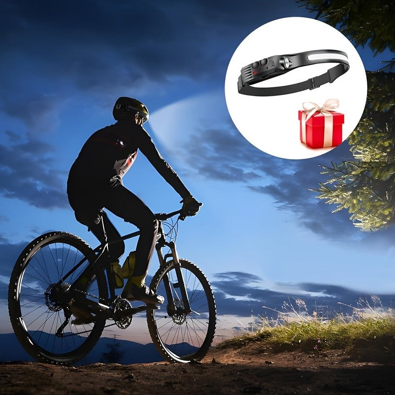 Rechargeable Headlamp 3-Pack COB LED 230° Wide Beam 5 Modes Motion Sensor USB Headlamps for Adults Camping Hiking Work Hard Hat with 6 Hooks