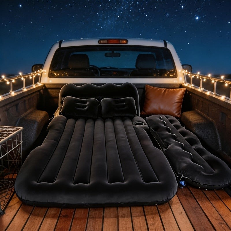 Car Inflatable Bed Air Mattress for SUV Sedan – Portable Foldable Flocked Rear Seat Sleeping Mat for Camping Picnic Road Trip, Includes Air Pump, Black Beige Pink Grey