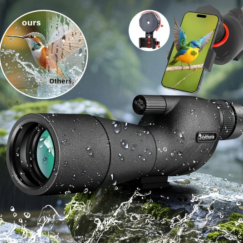 POKEPIC Hd25-75X60 1-Pack Portable Spotting Scope with Tripod And Phone Adapter, High Magnification Angled Eyepiece Monocular Telescope for Shooting, Bird Watching Wildlife Viewing, Compact Binoculars for Outdoor Travel, Camping