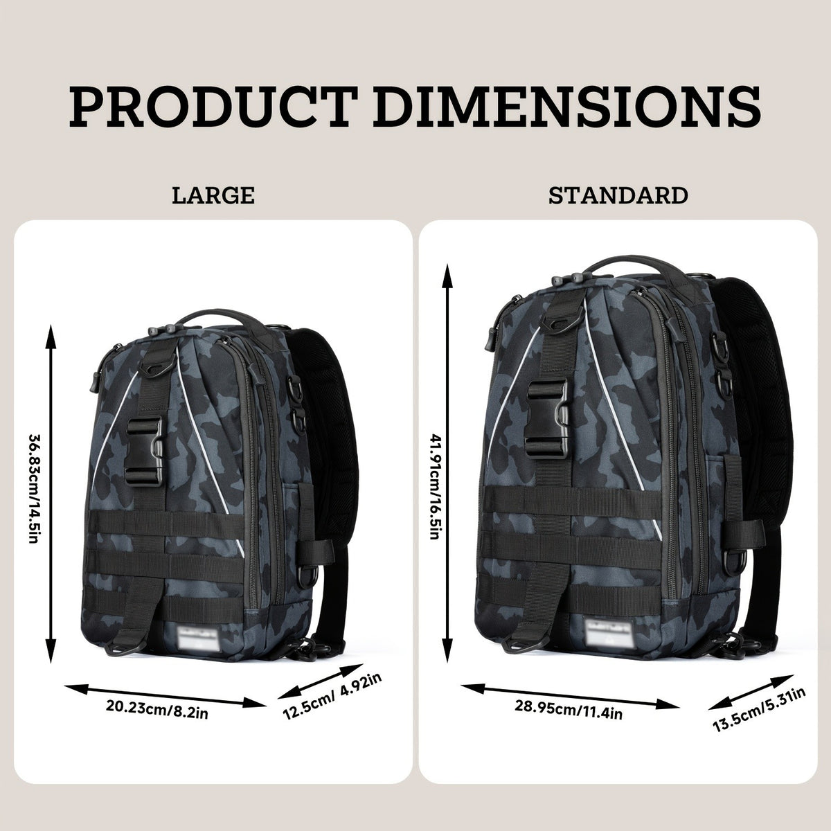 Tackle Sling Bag with Rod Holder for Men & Women – Fishing Backpack Daypack, Multi-Pocket Fly Fishing Bag, Camouflage Khaki Black, Standard & Large, Best Fishing Gift for Dad