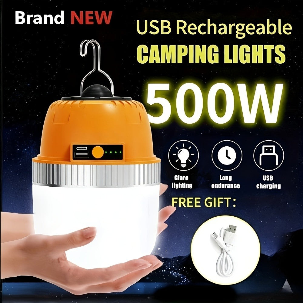 LED Camping Lantern USB Rechargeable – Ultra Bright Hanging Tent Light with Built-In Battery & Emergency Phone Charger for Camping, BBQ, Patio & Outdoor Use | Orange