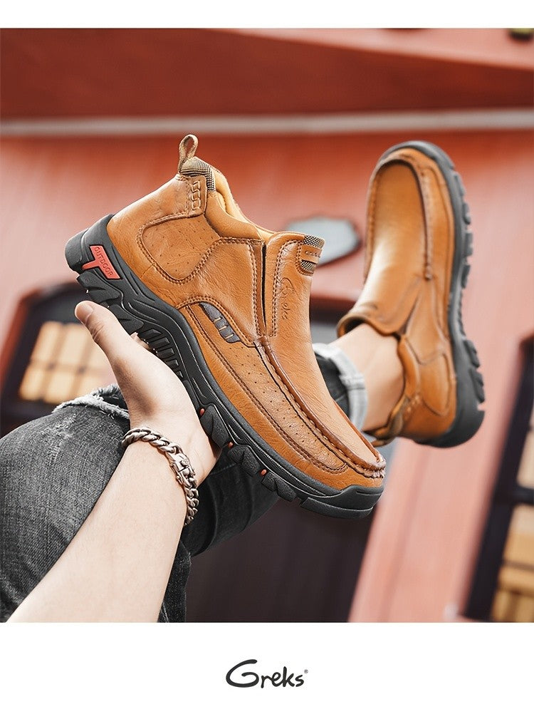 Men’s Slip-On Ankle Boots – Hand-Stitched Moccasin Chukka Non-Slip Outdoor Hiking & Driving Loafers | Black, Khaki, Brown | US 3.5–12.5