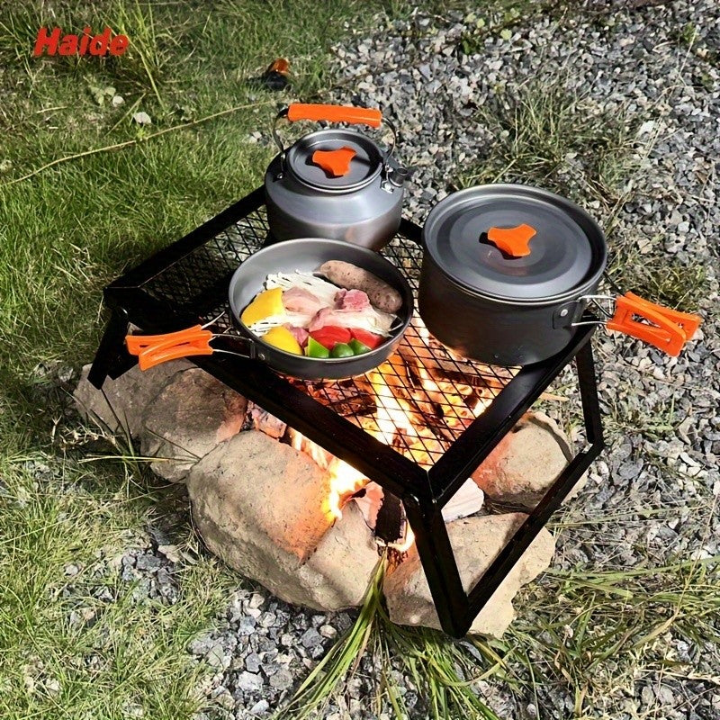 Heavy Duty Bonfire Campfire Grill for Outdoor Camping - Portable BBQ Grill with Firewood Rack, Storage Bag, Food Clips & Cleaning Cloth, RV Picnic Backyard Grill, Gift for Men