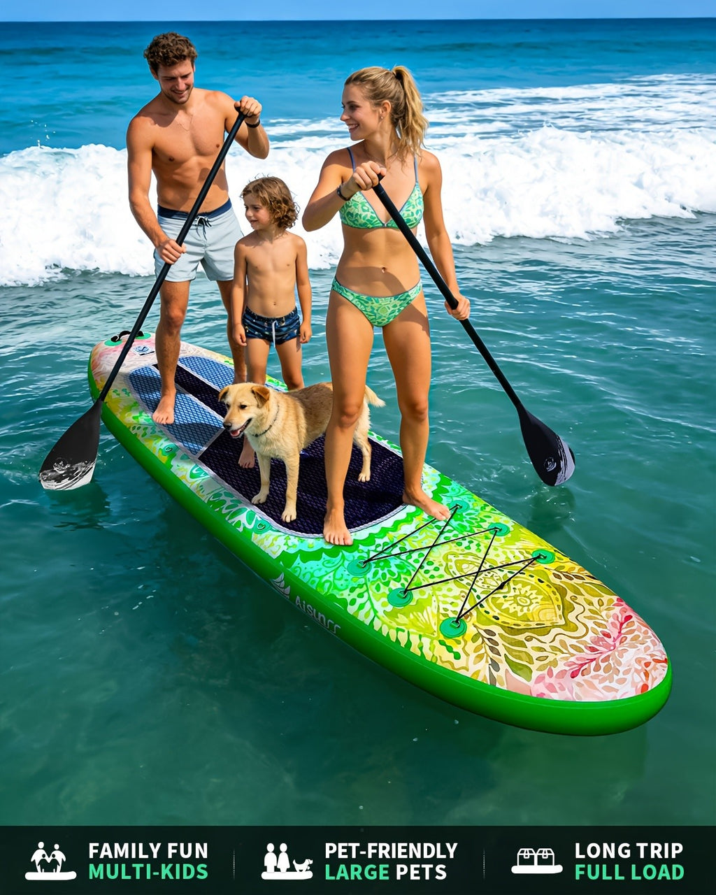 10.6ft Inflatable SUP Paddle Board All Around Yoga Board with Non-Slip Mat Waterproof Phone Bag Double Action Pump Accessories