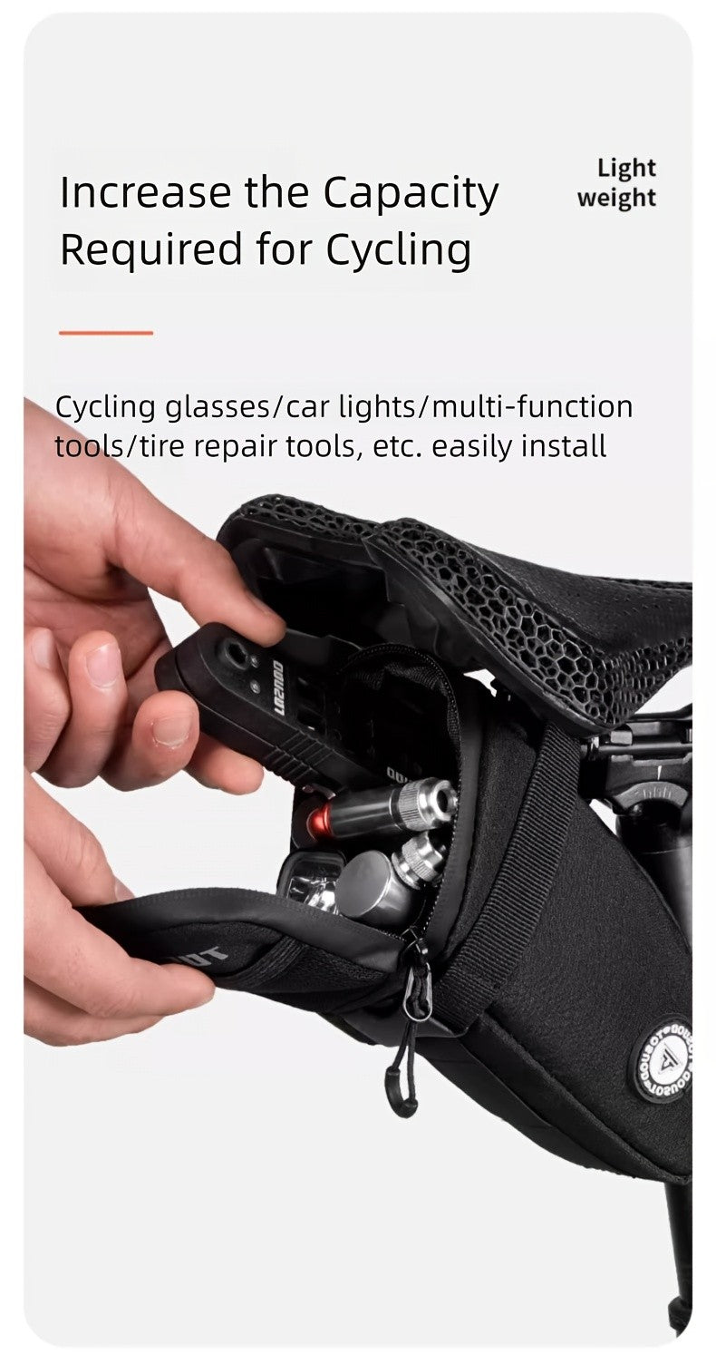 Bike Saddle Bag Large Capacity Waterproof – Reflective Cycling Under Seat Storage Bag for Road & Mountain Bikes with Adjustable Strap