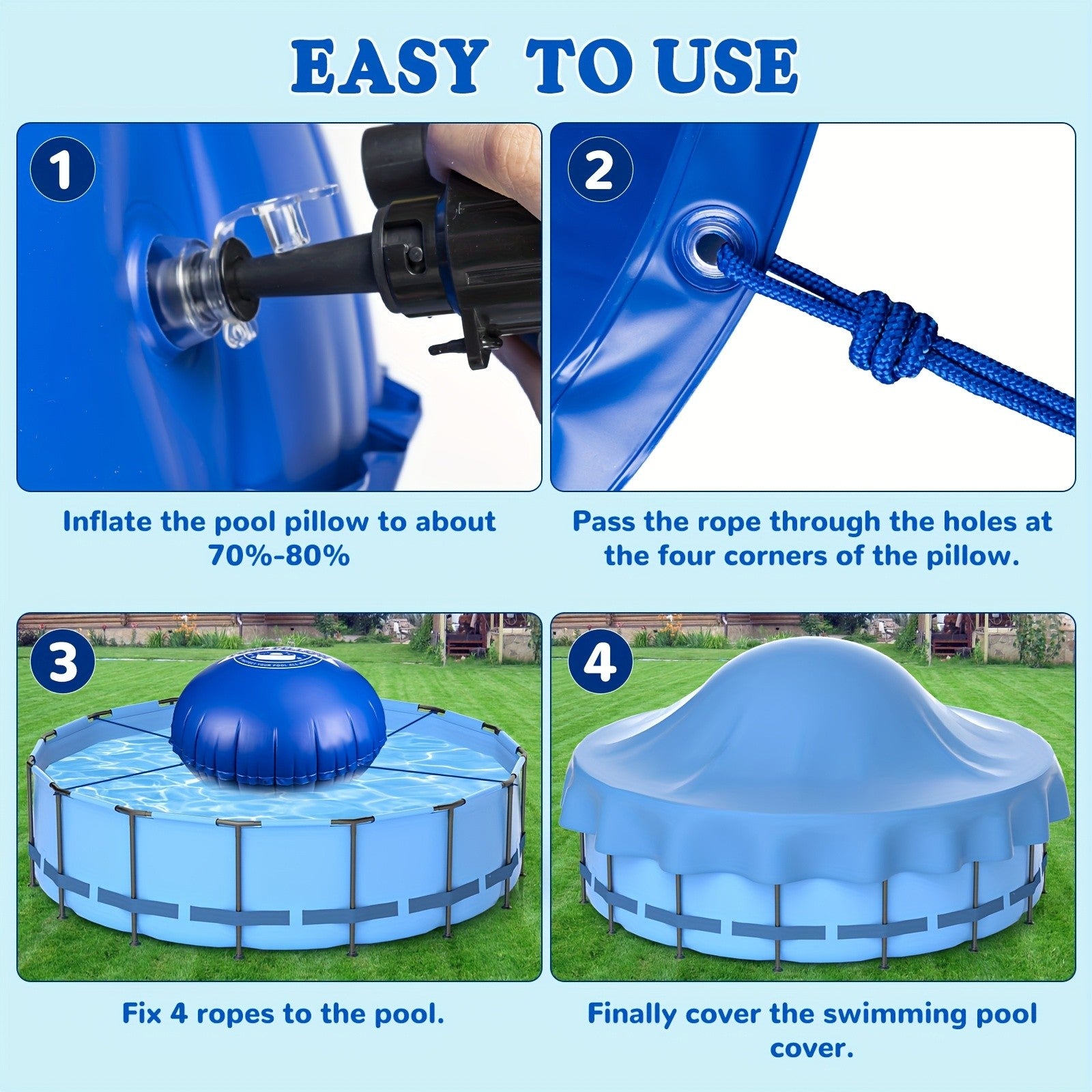 Pool Pillow for Above Ground Pool Winter Cover Air Pillow 0.5mm Thick PVC Cold-Resistant Ice Equalizer with 49.2ft Rope – Winterizing Closing Kit 5FT 6FT 7FT 8FT for Above Ground Pools