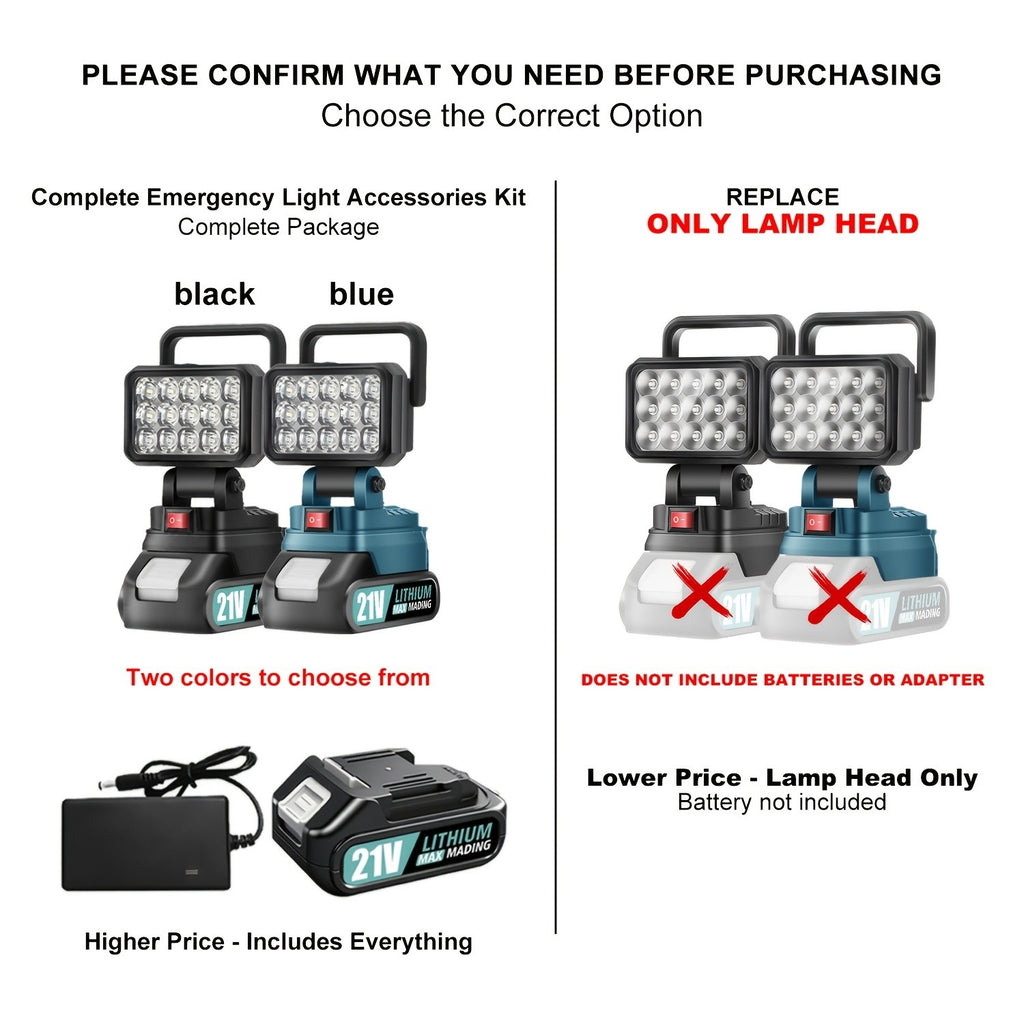 Makita 21V Battery LED Work Light – Portable Camping Lantern & Jobsite Flashlight, IP4X Water Resistant, High Brightness, Emergency Power Outage Light for Hiking & Outdoor Use
