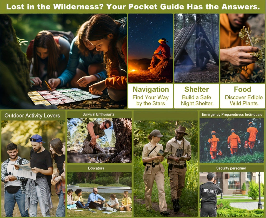 Pocket Survival Guide EDC Kit for Emergency Preparedness, Compact Credit Card Size Survival Card with 67 Skills & 175 Tips for Hiking Camping Disaster First Aid, Father's Day Gift