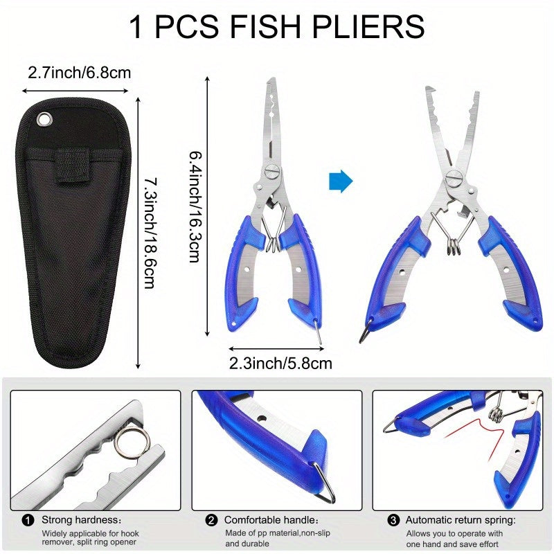 Fishing Tool Set 7pcs Stainless Steel Pliers Fish Lip Gripper Hook Remover Fish Scale Storage Bag Saltwater Resistant Ergonomic Fishing Gift for Men Anglers
