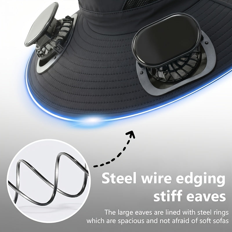 Solar Powered Fan Hat Wide Brim UV Protection with Built-In Fan USB Charging Lightweight Outdoor Sun Hat for Fishing Hiking Camping Men Women