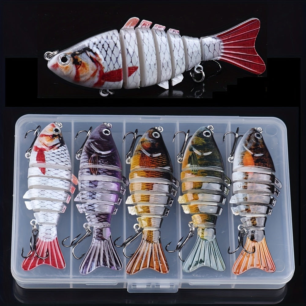 Swimbait Fishing Lures Set 5 Pack – Multi-Jointed Lifelike Hard Bait for Bass, Trout, Pike & Walleye, Freshwater & Saltwater, Treble Hooks Included, Tackle Kit for All Skill Levels