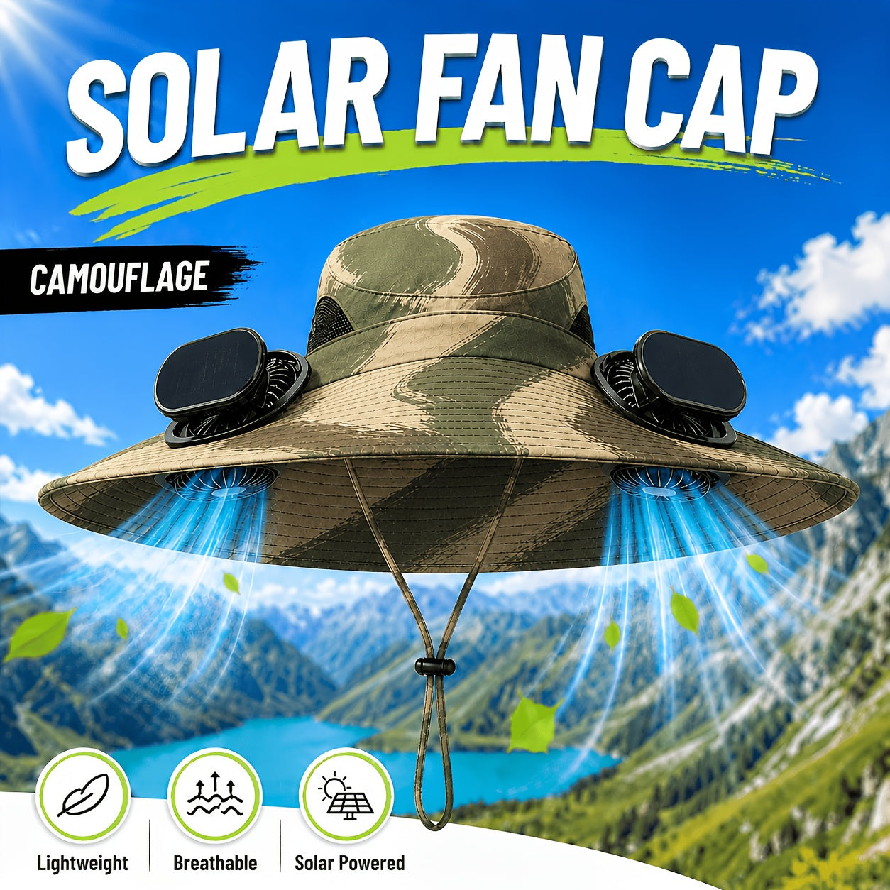 Solar Fan Hat with Dual Cooling Fans – Breathable Wide Brim Sun Hat for Men & Women, Adjustable Speed, UV Protection for Farming Gardening Hiking Outdoor Summer Work