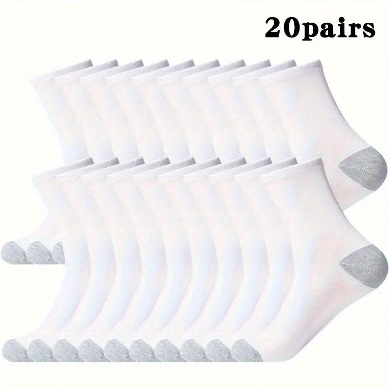 Men's Athletic Crew Socks Bulk Pack 20 & 30 Pairs – Breathable Sweat-Wicking Mid-Calf Sports Socks Black White Grey Combo One Size