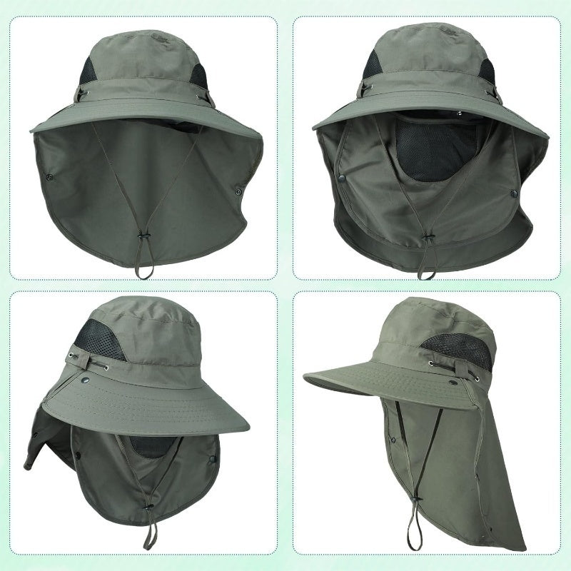 UPF 50+ Sun Hat with Neck Flap 3Pcs – Wide Brim Breathable Bucket Hat UV Protection for Men Women Fishing Hiking Camping Outdoor, Black Dark Gray Army Green