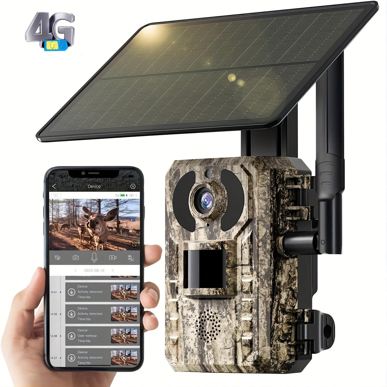 4G LTE Solar Cellular Trail Camera 4K HD Night Vision Remote Viewing – Built-In SIM Card IP65 Waterproof Hunting Camera No WiFi Needed 1pc/4pcs