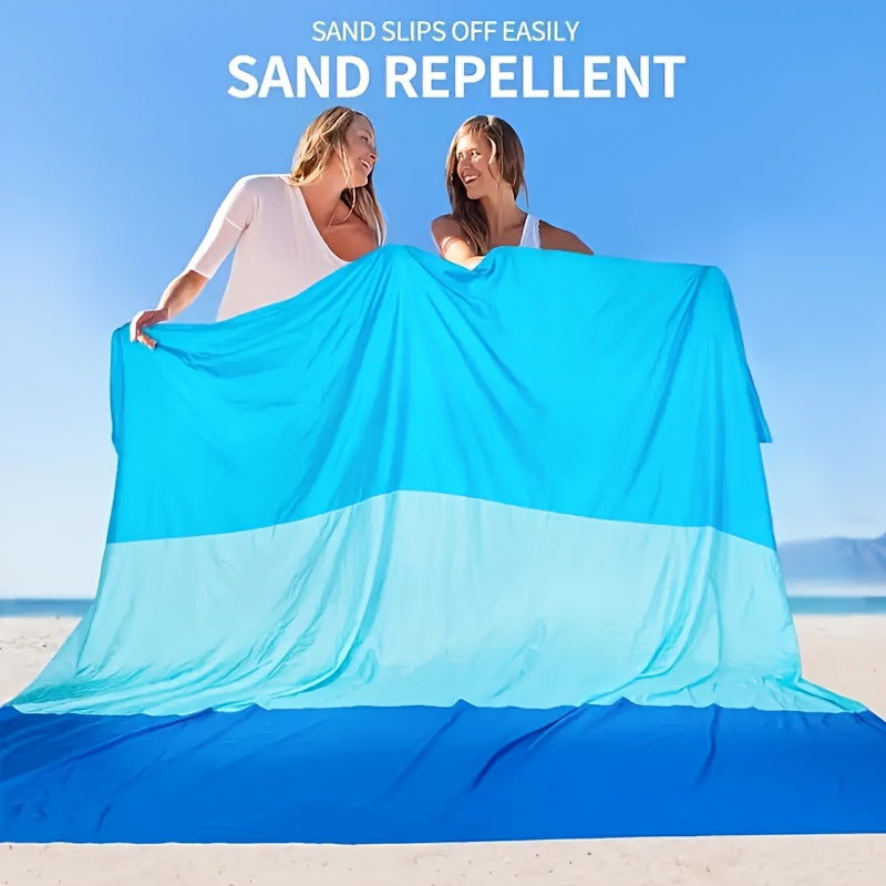 Sand-Proof Beach Blanket Extra Large – Foldable Polyester Beach Mat with 4 Corner Stakes, Lightweight Portable for Beach Camping Picnic Hiking Travel