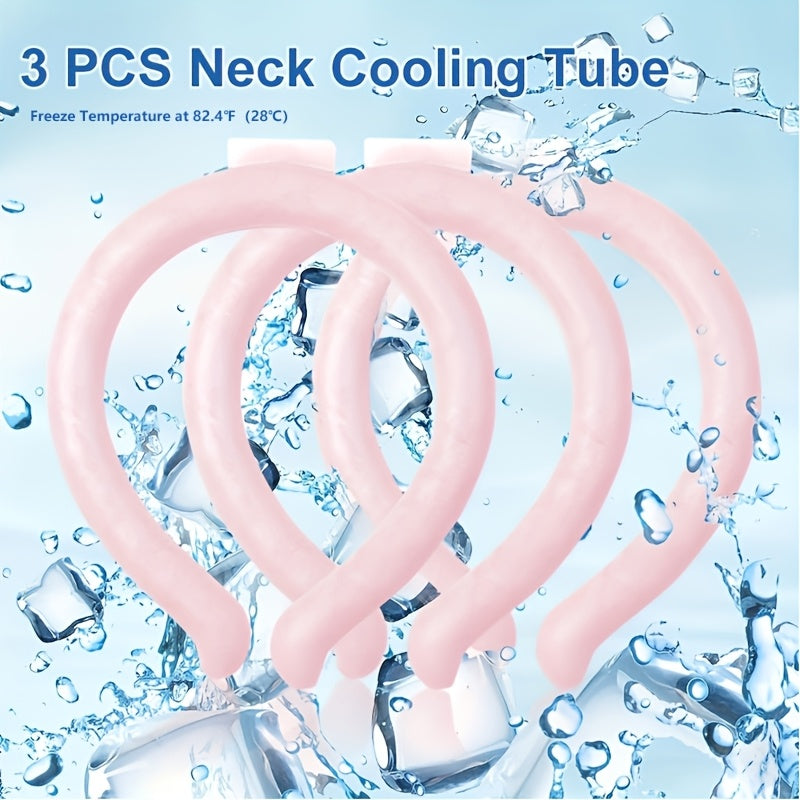 Neck Cooler Ice Ring 3 Pack Wearable Cooling Tube Gel Wrap for Hot Weather Summer Heat Outdoor Workers Sports Hot Flashes Fever Freezes at 28°C Blue White Pink Green