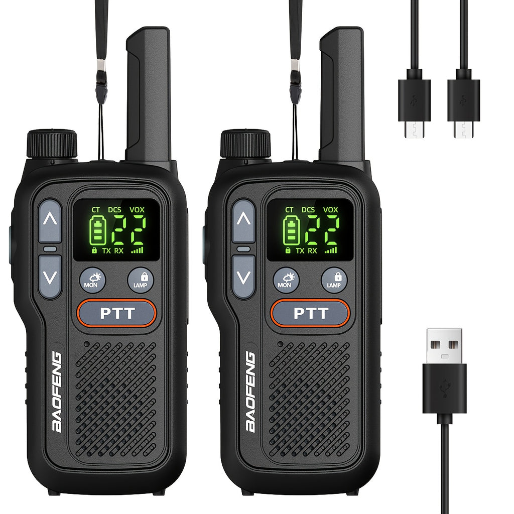 Baofeng Walkie Talkies 2 Pack 22 FRS Channels LCD Display VOX Hands-Free USB-C Rechargeable Built-In Flashlight – Long Range Two Way Radio for Hiking Camping Family Outdoor Adults