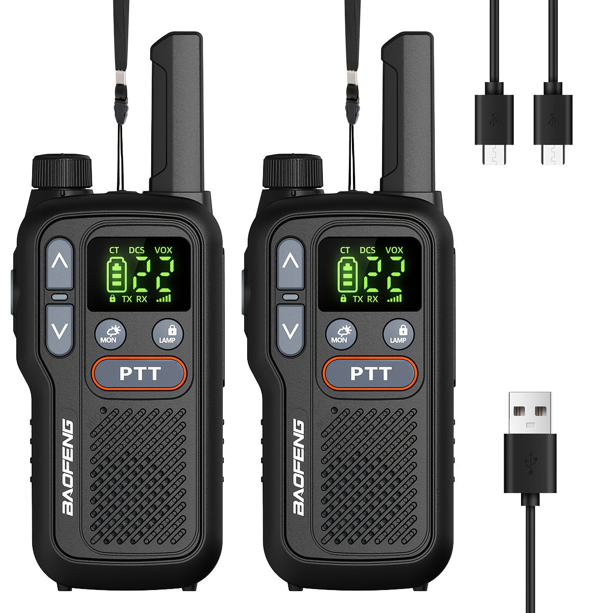 Baofeng Walkie Talkies 2 Pack 22 FRS Channels LCD Display VOX Hands-Free USB-C Rechargeable Built-In Flashlight – Long Range Two Way Radio for Hiking Camping Family Outdoor Adults
