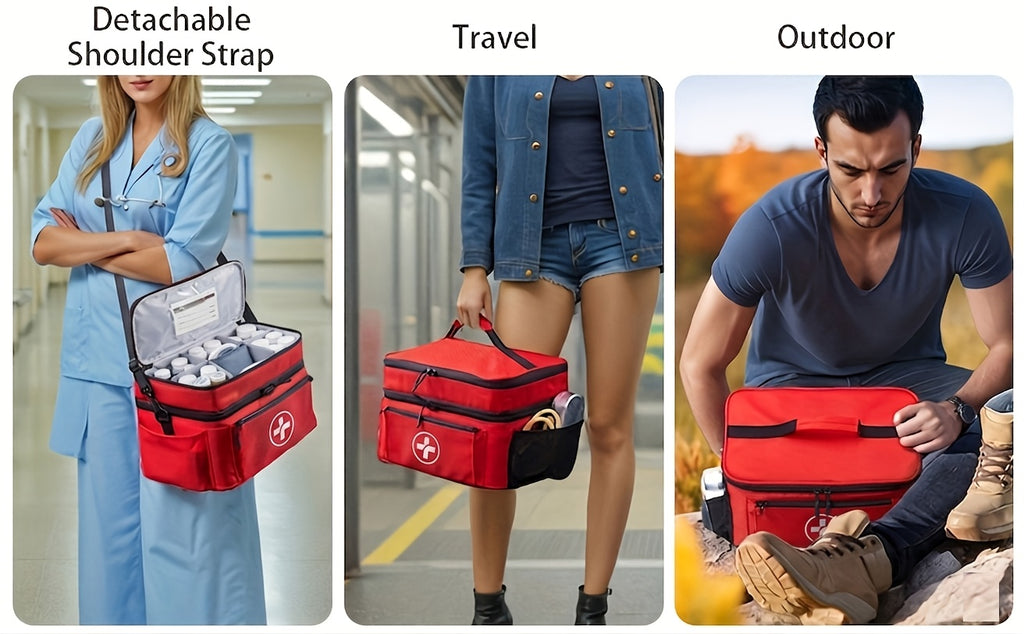 First Aid Kit Bag Medicine Storage Organizer Multi-Compartment – Empty Bag for Home Travel Camping Car Emergency Preparedness