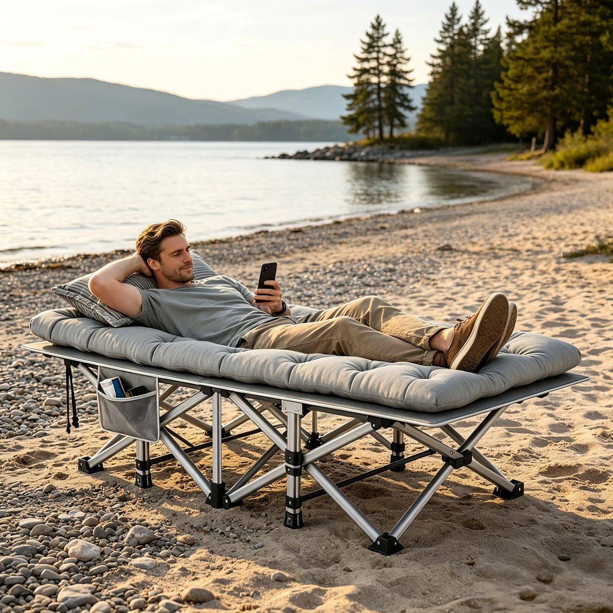 Extra Large Folding Camping Cot Bed with Mattress Option – Heavy Duty 355–750 lbs Capacity Portable Guest Bed for Adults – Foldable Sleeping Cot for Camping Travel Indoor Outdoor Use 59–77 Inch