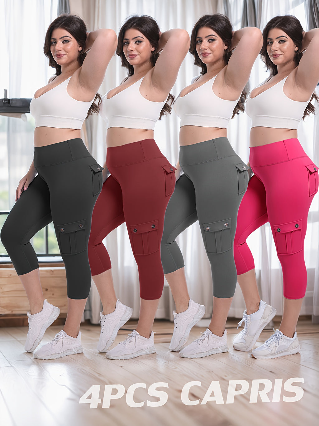 Women's Yoga Capri Pants with Pockets High Waist Butt Lifting Tummy Control – 4-Way Stretch 7/8 Workout Leggings for Running Gym Hiking Pilates 75% Polyester 25% Elastane S M L XL XXL Multi-Color