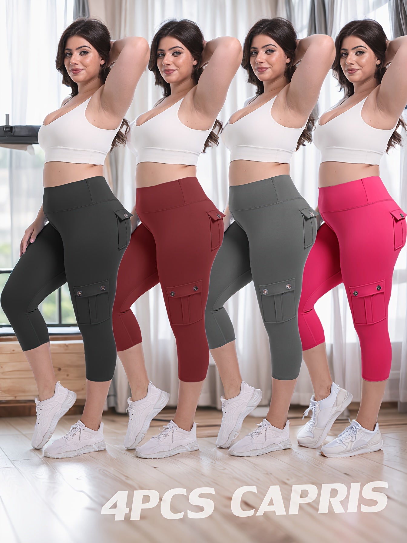 Women's Yoga Capri Pants with Pockets High Waist Butt Lifting Tummy Control – 4-Way Stretch 7/8 Workout Leggings for Running Gym Hiking Pilates 75% Polyester 25% Elastane S M L XL XXL Multi-Color