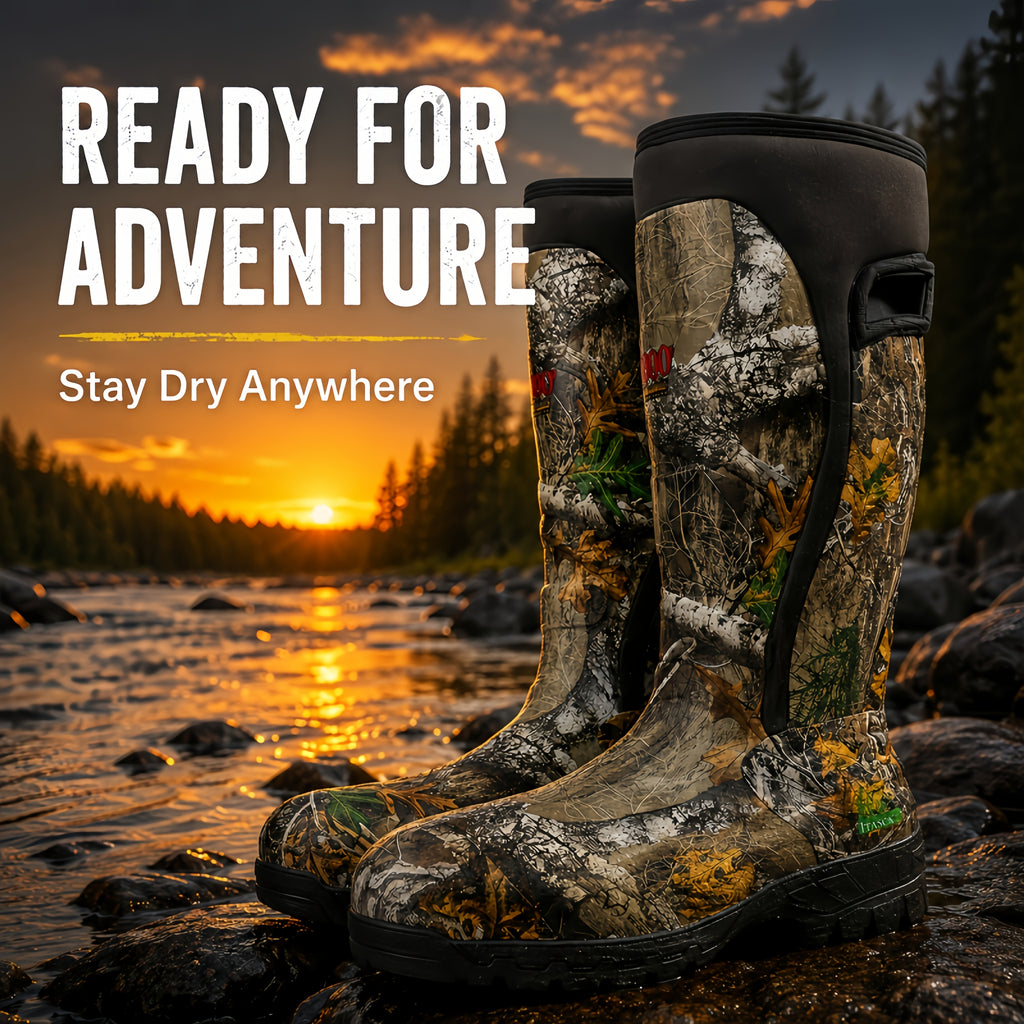 Men's 6mm Neoprene Insulated Hunting Boots – Waterproof Camouflage Rubber Boots with Non-Slip Sole, Slip-On Outdoor Boots for Duck Hunting Fishing Hiking Farming, Sizes US 8-14