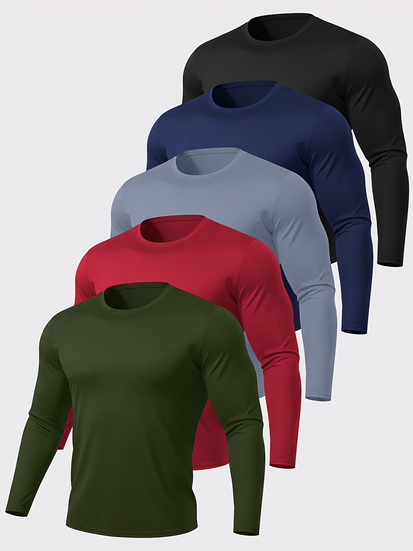 Quick-Dry Long Sleeve Sports T-Shirts for Men 5-Pack – Breathable Moisture-Wicking Athletic Workout Shirts Running Gym Training S-XXL