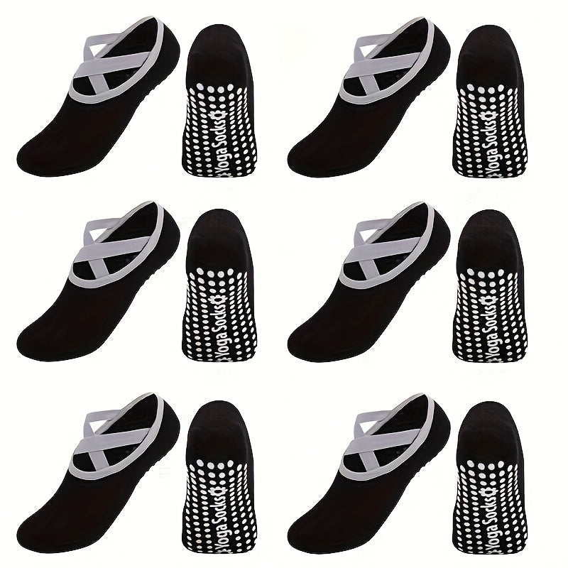 6-Pack Women's Non-Slip Yoga Socks with Grip – Cushioned Heel & Toe Breathable Workout Socks for Pilates, Dance, Gym & Home – Mixed Colors & All Black