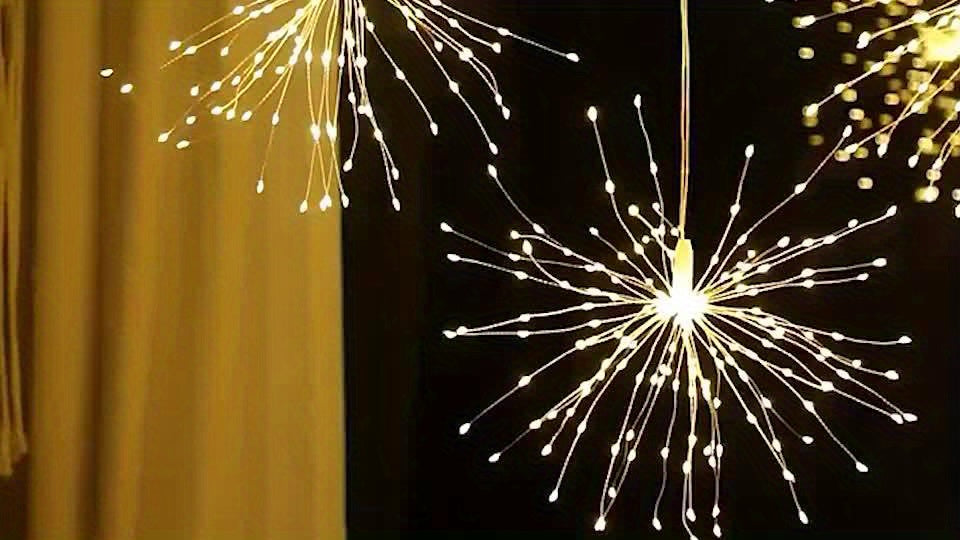 Solar Firework Lights Outdoor 240/360/450 LED Starburst Sphere Hanging Lights - IP65 Waterproof 8 Modes Copper Wire Fairy Lights - Garden Patio Tree Umbrella Tent Decoration Warm White Multicolor