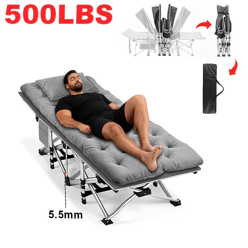 Folding Camping Cot Heavy Duty 500-700 LBS – Extra Large 75-Inch Portable Guest Bed with Mattress, Ergonomic Sturdy Frame for Camping, Hiking, Patio, Home & Outdoor Use