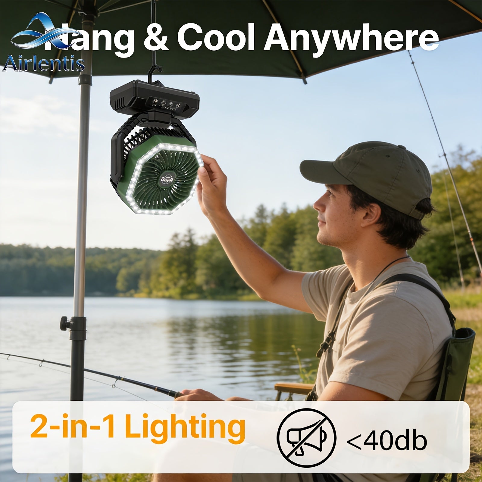 20000mAh Portable Camping Fan 180° Oscillating 4-Speed Brushless Motor LED Light 22-26H Battery USB Rechargeable for Camping Hiking Picnic Emergency Gray Pink Green Black Orange