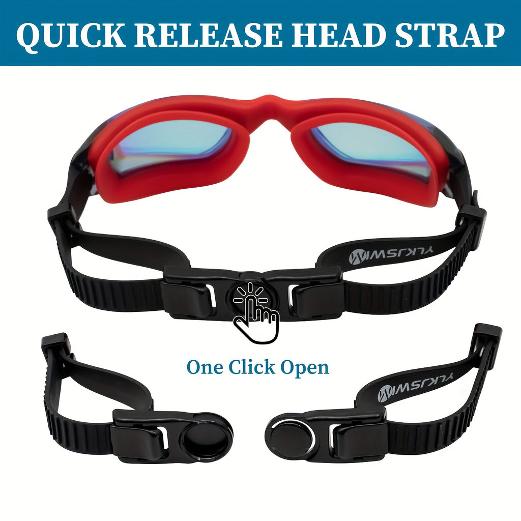 2-Pack HD Swim Goggles Gold-Plated Lens Anti-Fog Anti-Leak with Adjustable Strap & Earplugs - Professional Clear Vision Pool Goggles for Beginners, Daily Training, Men & Women (Black/White or Blue/Red)