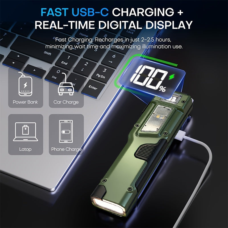 2-Pack Tactical Flashlight Set 4000 Lumens USB-C Rechargeable EDC Flashlight with 8 Modes LCD Display Backup Light for Camping Survival Fishing Emergency Power Outage Gift for Men