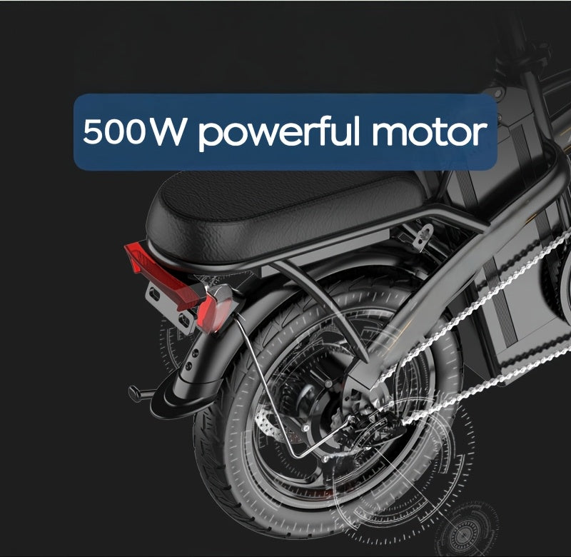 14 Inch Foldable Electric Bicycle for Adults 19MPH 48V Lithium Battery 18-28 Mile Range 330 LB Capacity Portable Folding E-Bike for Urban Commuting Outdoor Cycling - Optional Lock Phone Holder Basket