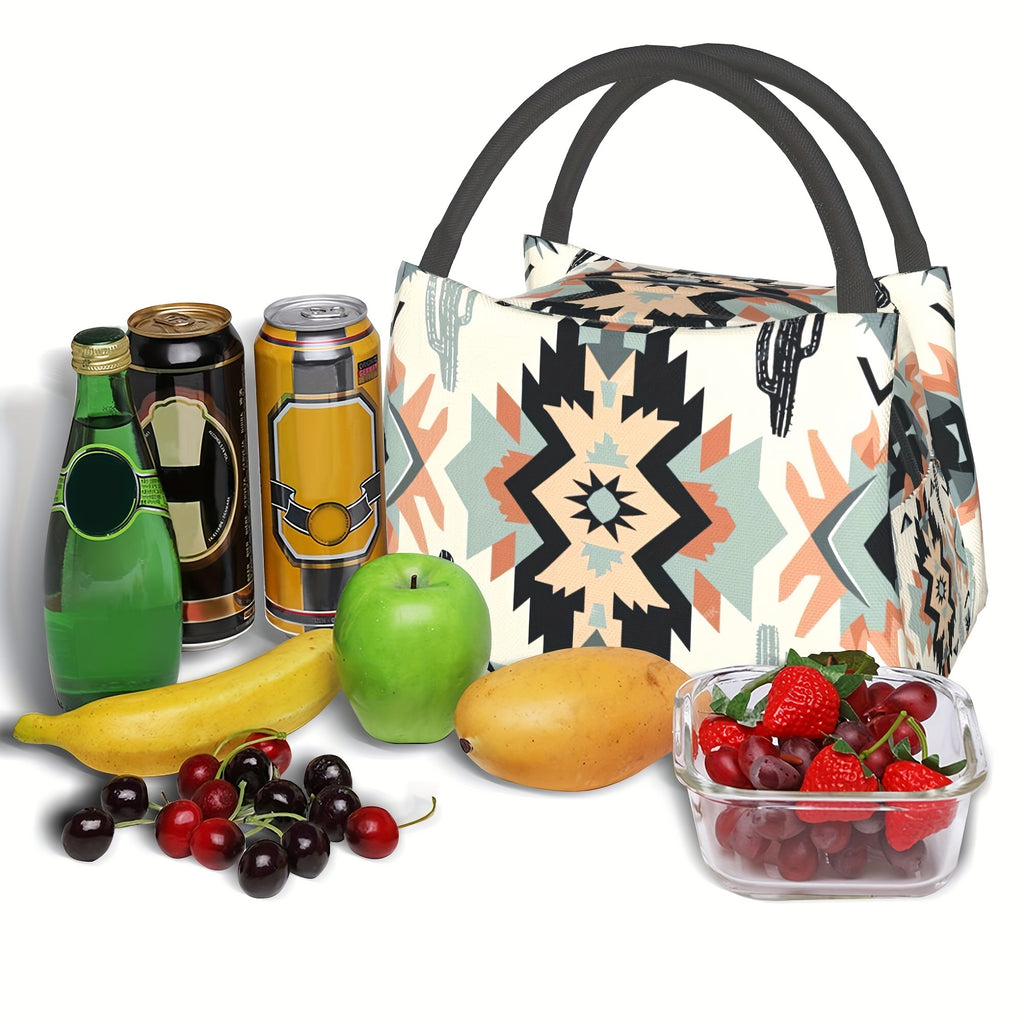 Bohemian Insulated Cooler Bag Lunch Tote 11x6.5x7 In – Portable Reusable Thermal Bag for Women Camping Picnic Beach Office Outdoor Home