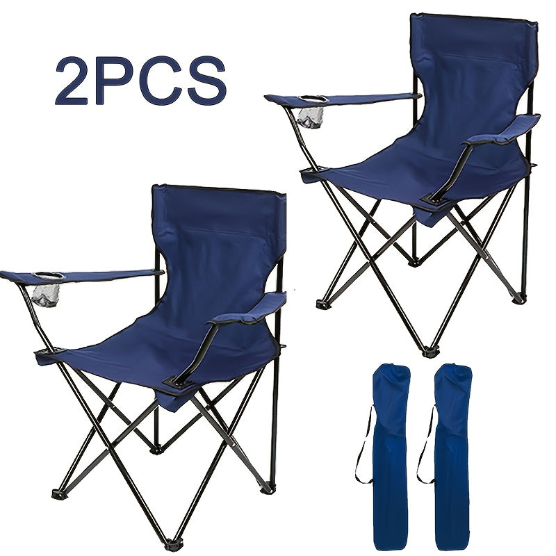 Folding Camping Chairs Set of 2 with Cup Holder & Storage Bag – Steel Frame Oxford Cloth Portable Outdoor Chairs for Camping, BBQ, Beach, Backyard & Tailgate