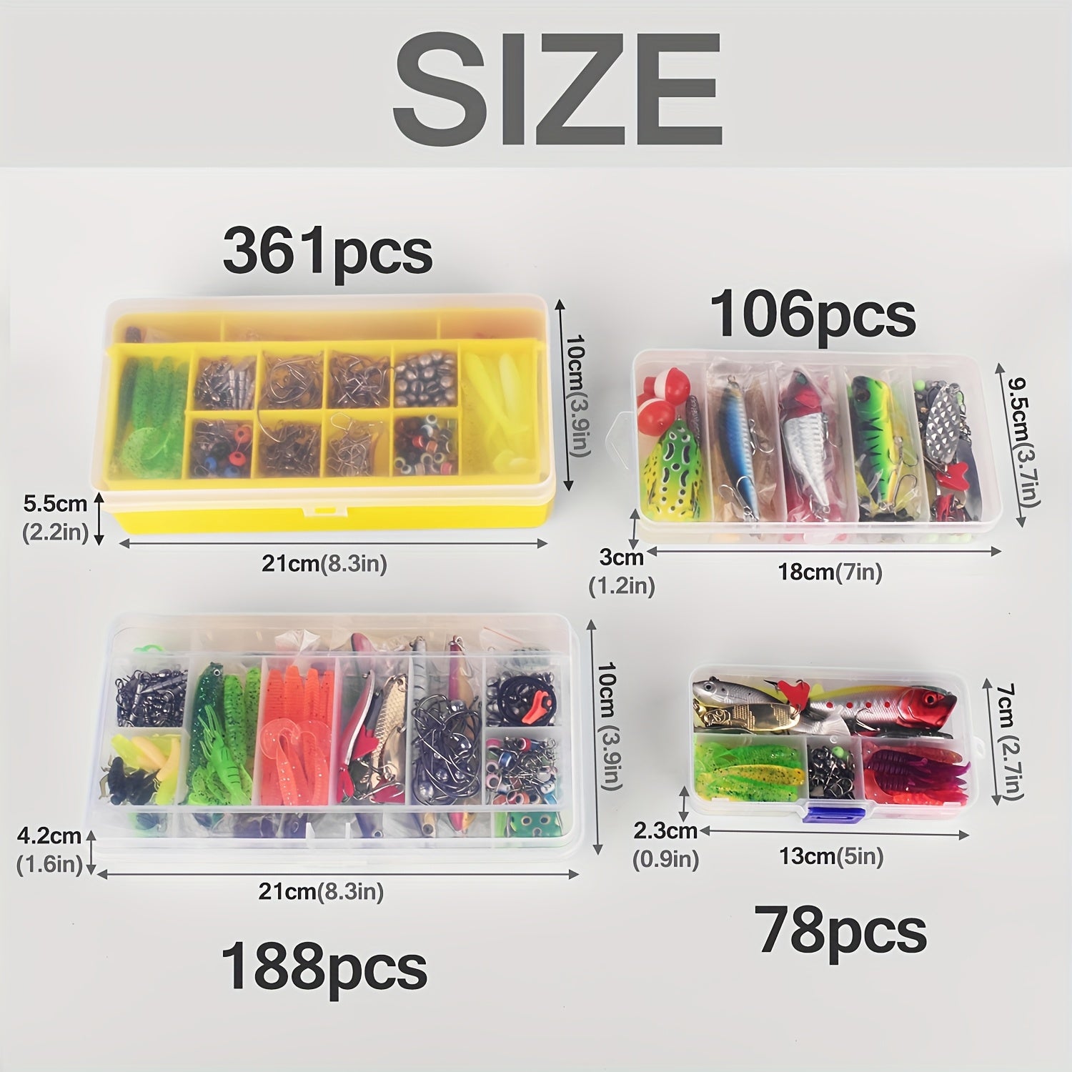 Fishing Lures Kit 78-361 Pieces – Freshwater Bass Trout Salmon Tackle Box with Spoon Lures, Soft Plastic Worms & Fishing Accessories for Beginners & Experienced Anglers