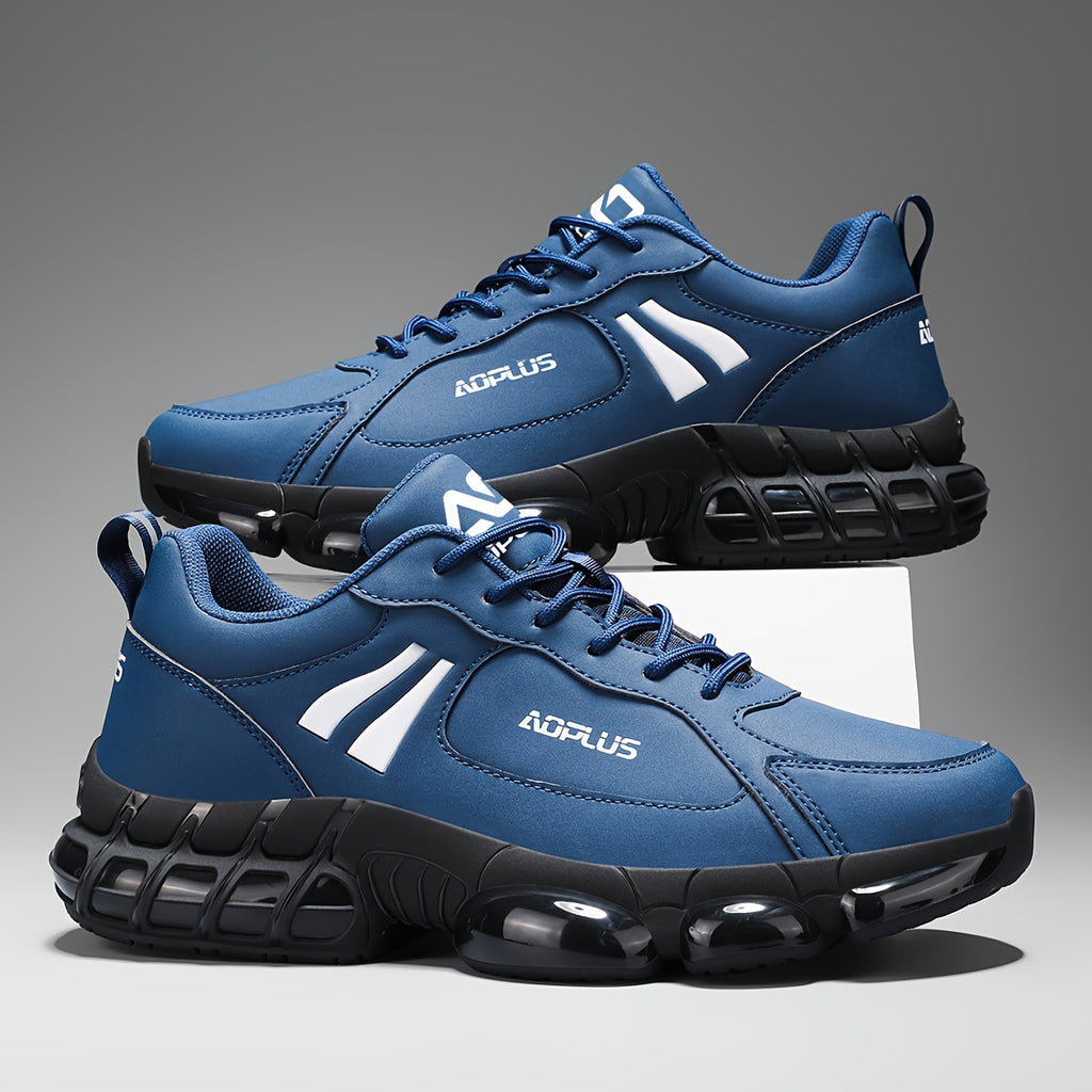 Anti-Slip Road Running Shoes for Men Wear-Resistant Rubber Sole – All-Season Low Top Lace-Up Athletic Sneakers for Gym Outdoor Casual Blue Black White