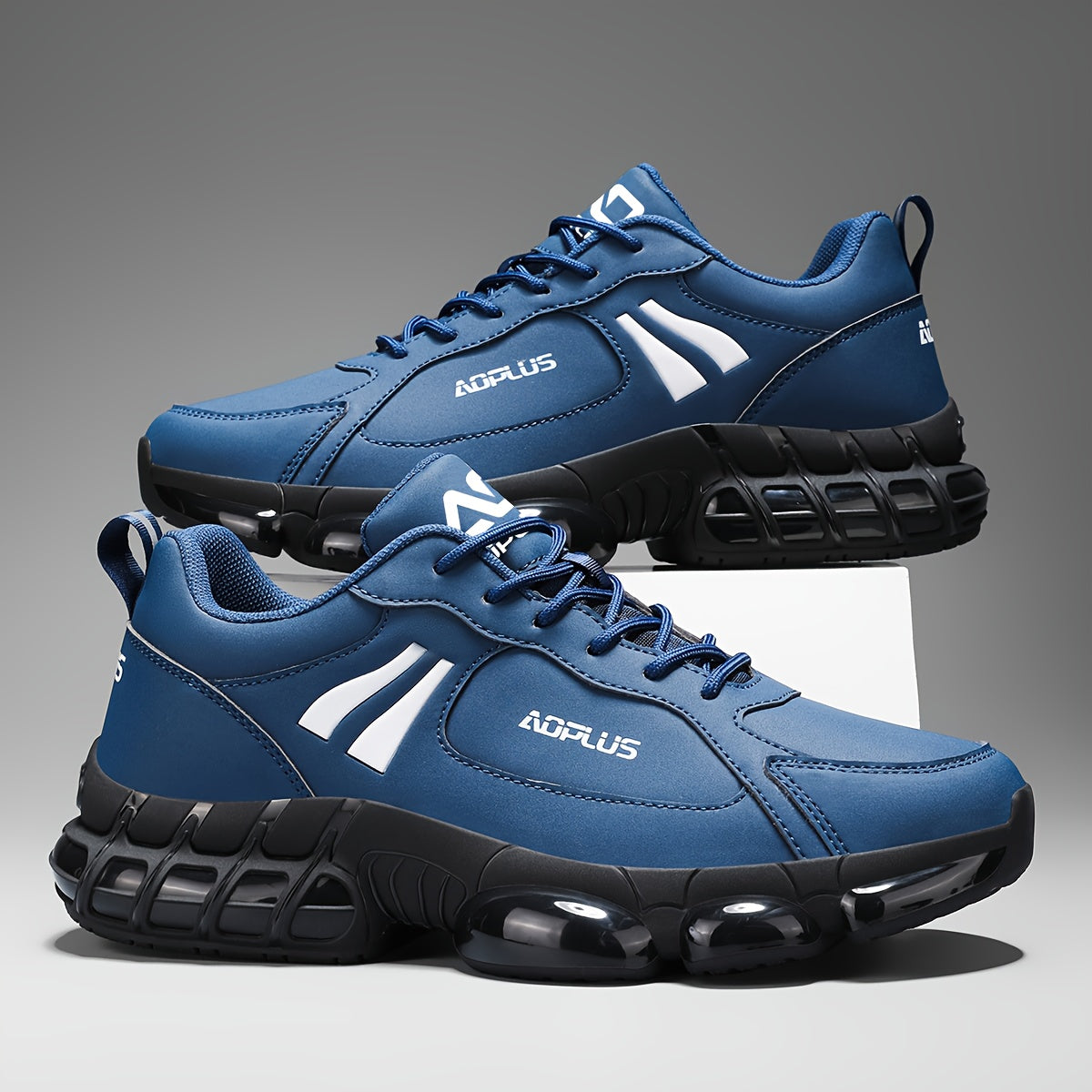 Anti-Slip Road Running Shoes for Men Wear-Resistant Rubber Sole – All-Season Low Top Lace-Up Athletic Sneakers for Gym Outdoor Casual Blue Black White