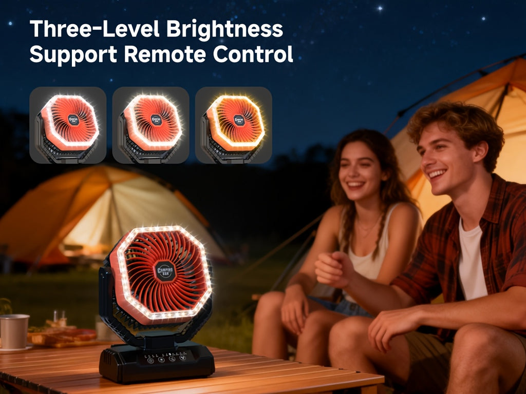 20000mAh Portable Camping Fan 180° Oscillating 4-Speed Brushless Motor LED Light 22-26H Battery USB Rechargeable for Camping Hiking Picnic Emergency Gray Pink Green Black Orange