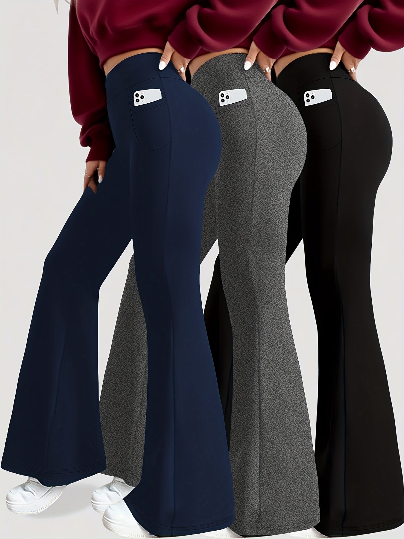 3-Pack Women's Bootcut Flare Yoga Leggings High Waist Tummy Control with Pockets – Super Soft 4-Season Workout Pants for Gym Pilates Everyday Casual Athleisure S M L XL XXL Mixed Color Sets