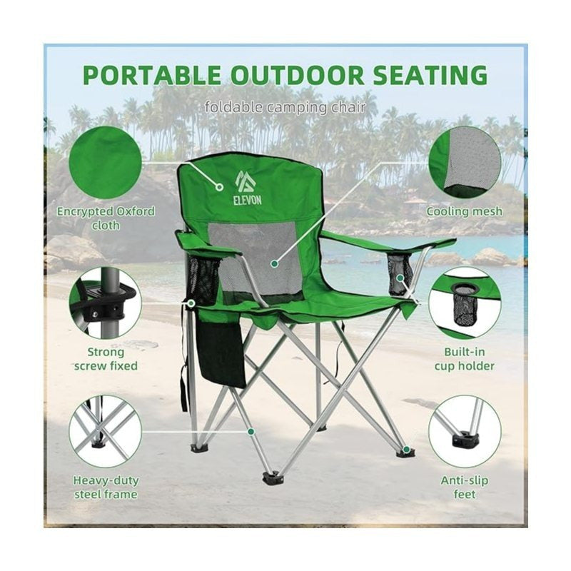 Folding Camping Chair with Canopy Sunshade Portable Beach Chair – 225 lbs Support Wide Seat Cup Holder Carrying Bag for Outdoor Lawn