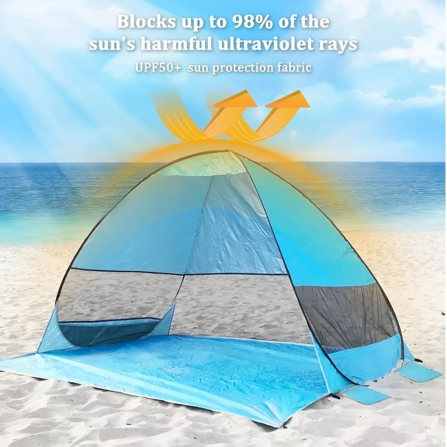 Pop-Up Beach Tent Sun Shade Shelter for 2-3 Person - Anti-UV Portable Camping Canopy with Carry Bag, Fast Setup, Fiberglass Frame, Beige, Blue and Green