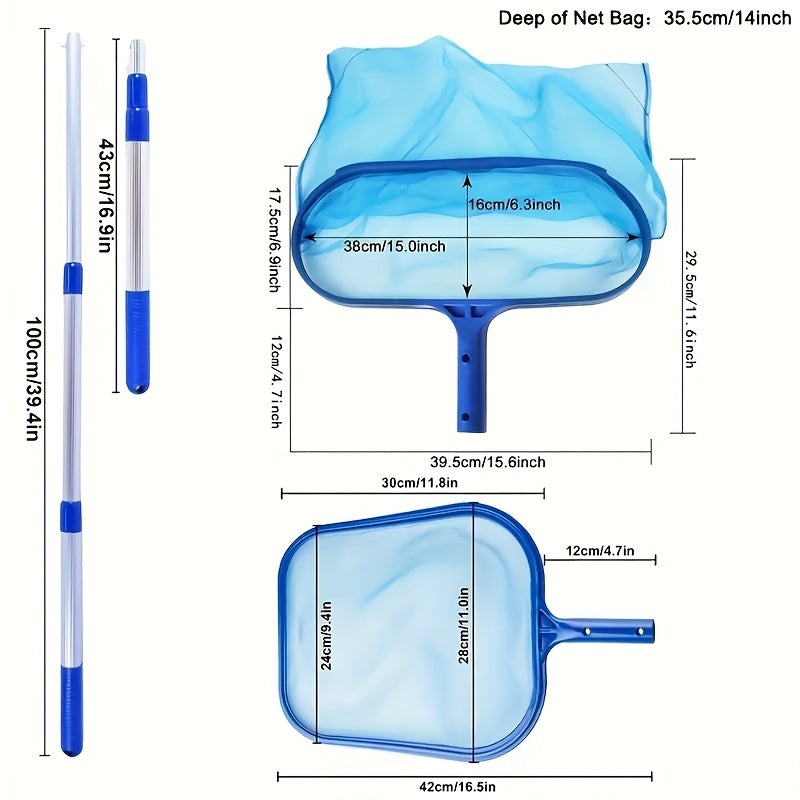 Pool Skimmer Net Set 3 Pack with Adjustable 17-40 Inch Telescopic Pole, Fine Mesh Leaf Skimmer for Swimming Pool Hot Tub Spa Fountain, Pool Cleaning Net with Extendable Handle