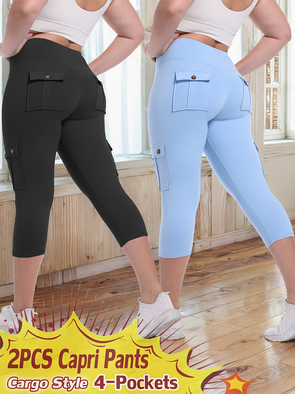2pcs Capri Leggings Set Women High Waist Butt Lifting Yoga Workout Pants Tummy Control 4-Way Stretch Activewear S-XXL