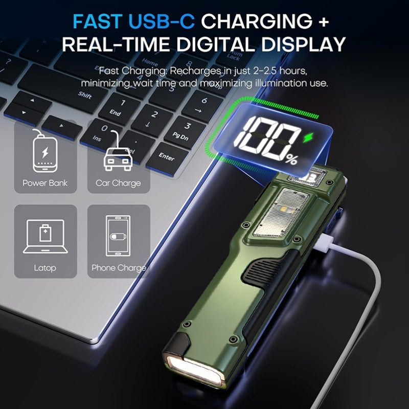EDC Flat Rechargeable Flashlight 3000 Lumen UV LED Tactical Torch – 8 Modes Digital Display Aluminum Body Long Range for Camping Hiking Emergency Gift for Men