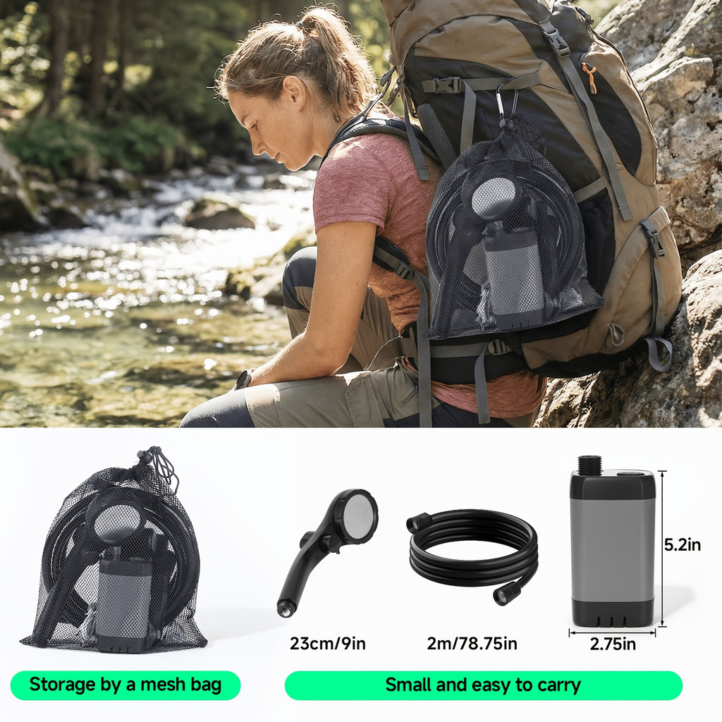 Portable Camping Shower 6000mAh Rechargeable Pump – IPX7 Waterproof, 4 Spray Modes, Outdoor Shower Kit for Camping Hiking Beach Pet Car Washing, Gift for Outdoors Lovers
