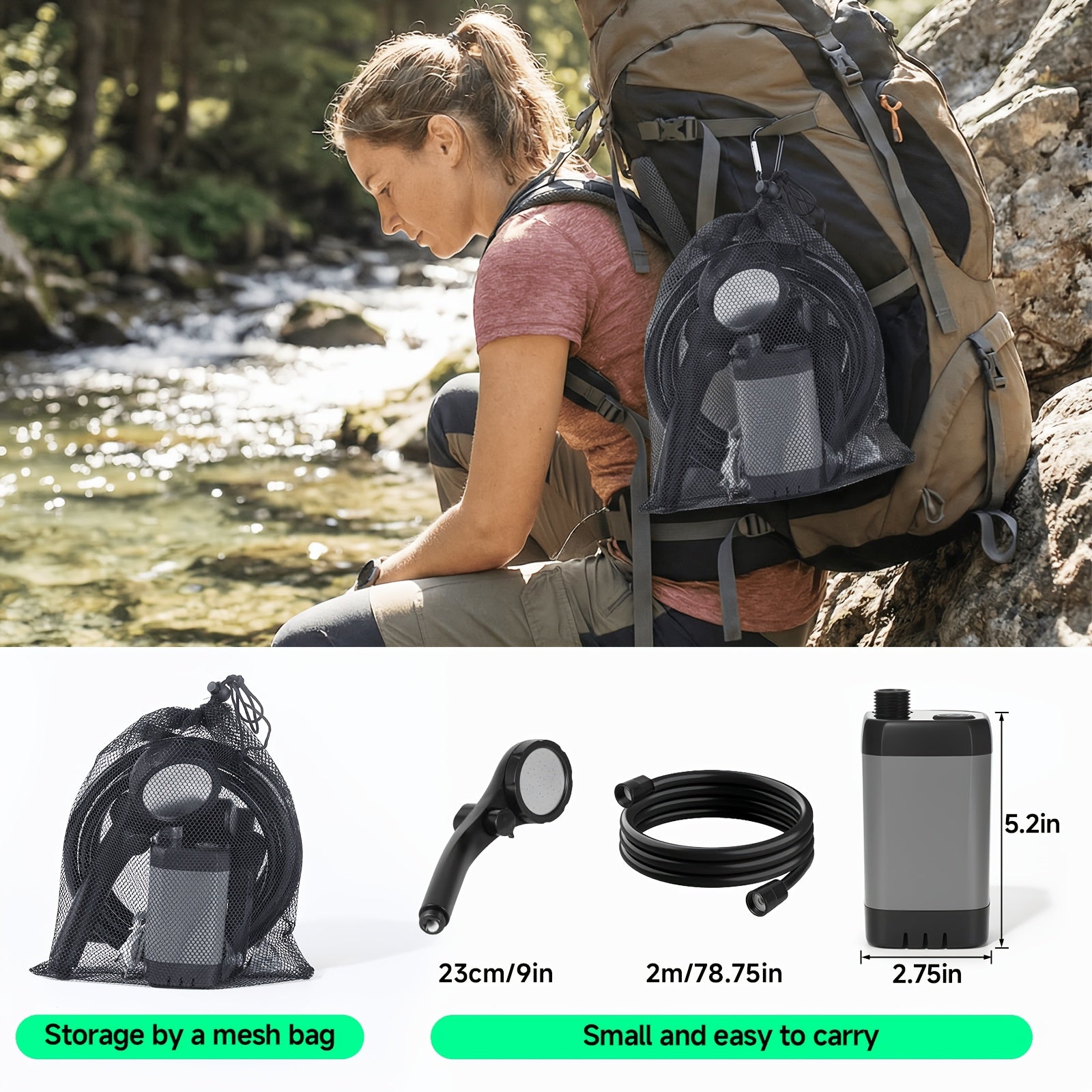 Portable Camping Shower 6000mAh Rechargeable Pump – IPX7 Waterproof, 4 Spray Modes, Outdoor Shower Kit for Camping Hiking Beach Pet Car Washing, Gift for Outdoors Lovers